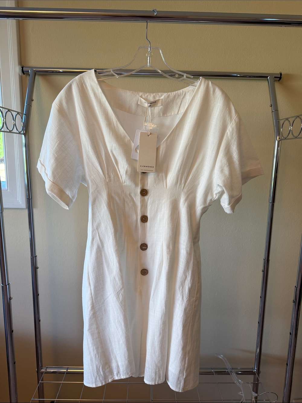 Commense White Button-Front Romper XS NWT